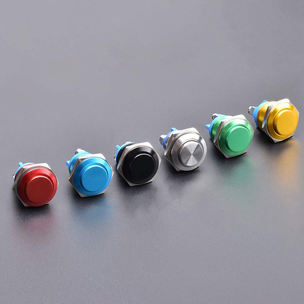 Langir 16mm Push Button Switch Momentary High Round Waterproof Stainless Steel Push Button with Screw Terminals 250V AC 5A