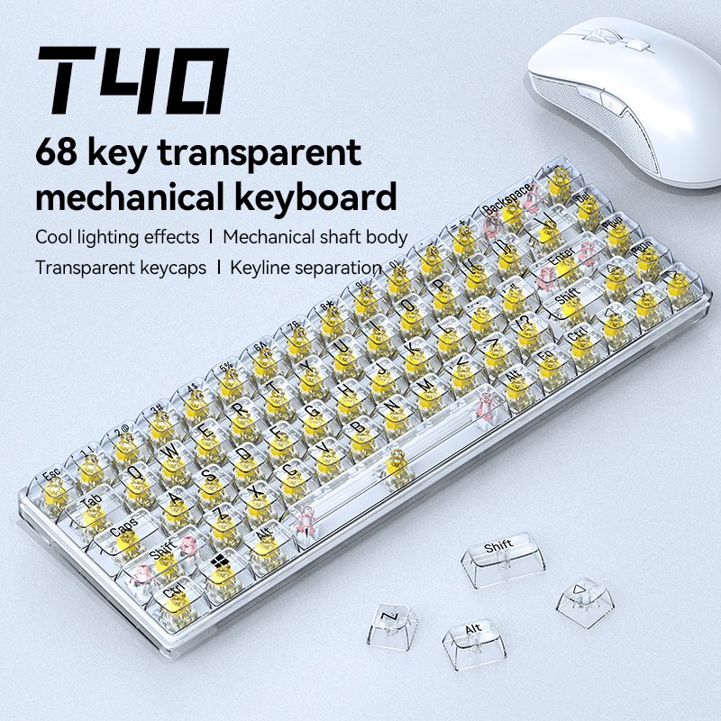 68 keys transparent keycaps mute slient mechanical RGB wired keyboard Type-C 60% keyboard mechanical