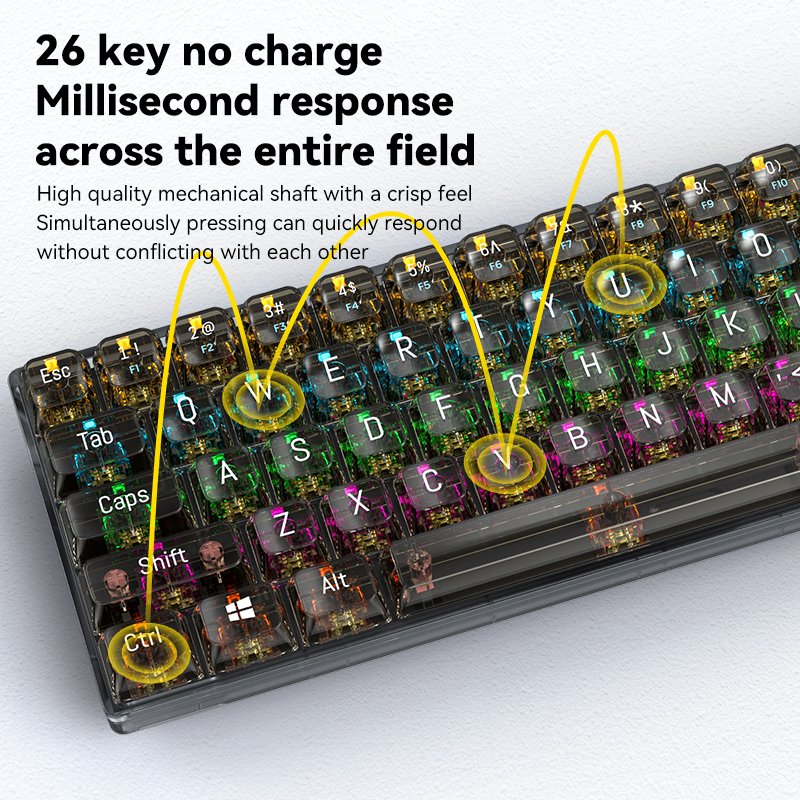 68 keys transparent keycaps mute slient mechanical RGB wired keyboard Type-C 60% keyboard mechanical