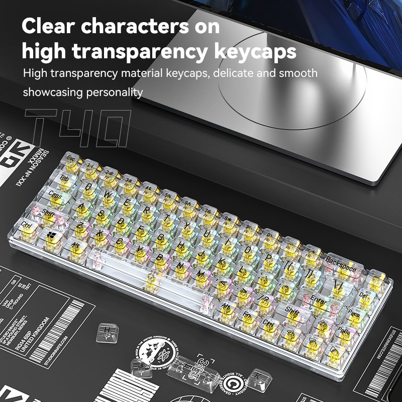 68 keys transparent keycaps mute slient mechanical RGB wired keyboard Type-C 60% keyboard mechanical