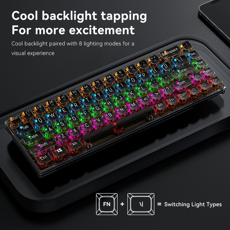 68 keys transparent keycaps mute slient mechanical RGB wired keyboard Type-C 60% keyboard mechanical