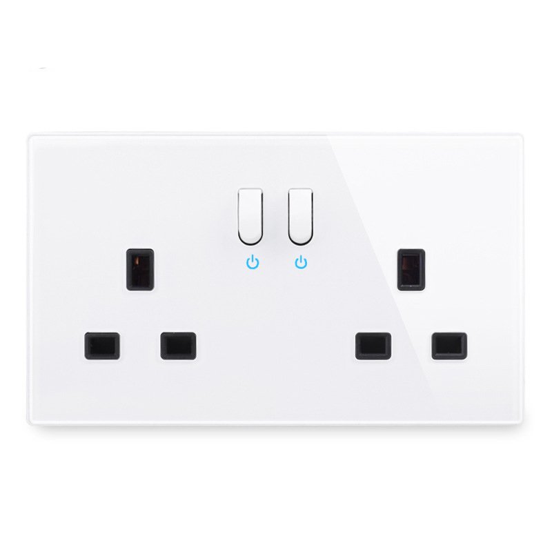 LangYeao 3x6 Tempered Glass Panel Keyboard Reset UK Standard Wall Power Outlet Dual USB with LED Lights