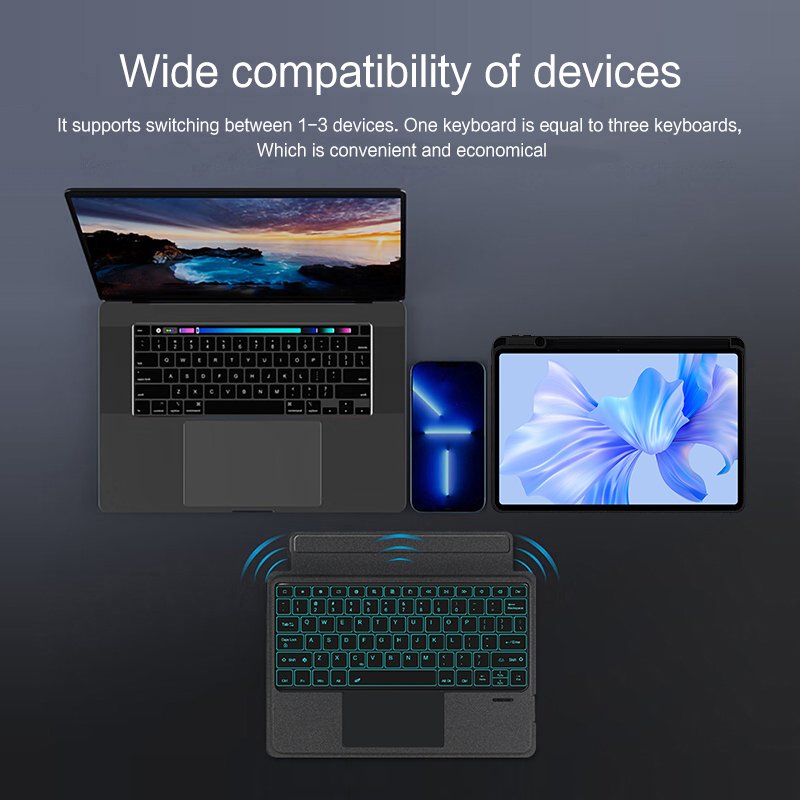 Magnetic double-sided clip-on wireless keyboard for iPad 10.9 10th generation tablet touch backlit Blue/---tooth keyboard cover