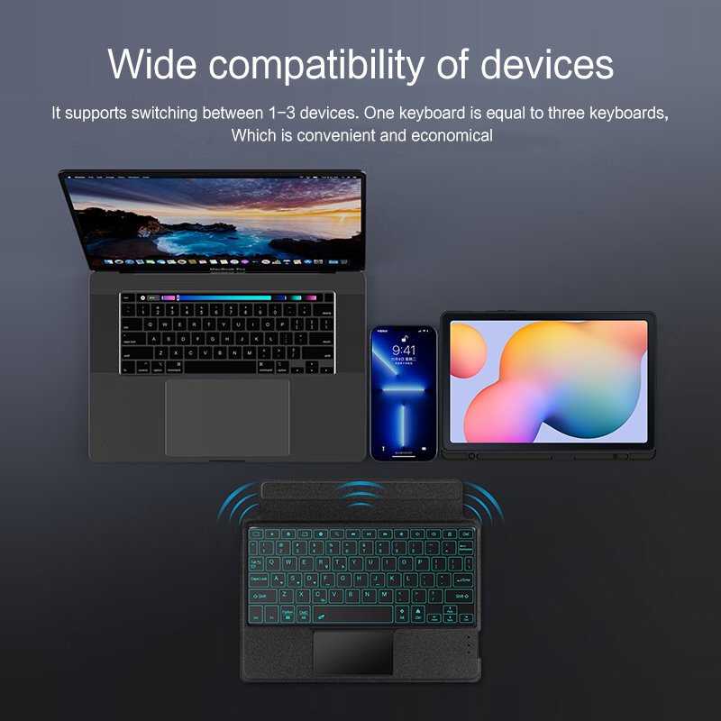 Factory Wholesale Smart PU Leather Cover BT Wireless Keyboard Case for Samsung Galaxy Tab S6 lite 10.4" SM-P610/P615