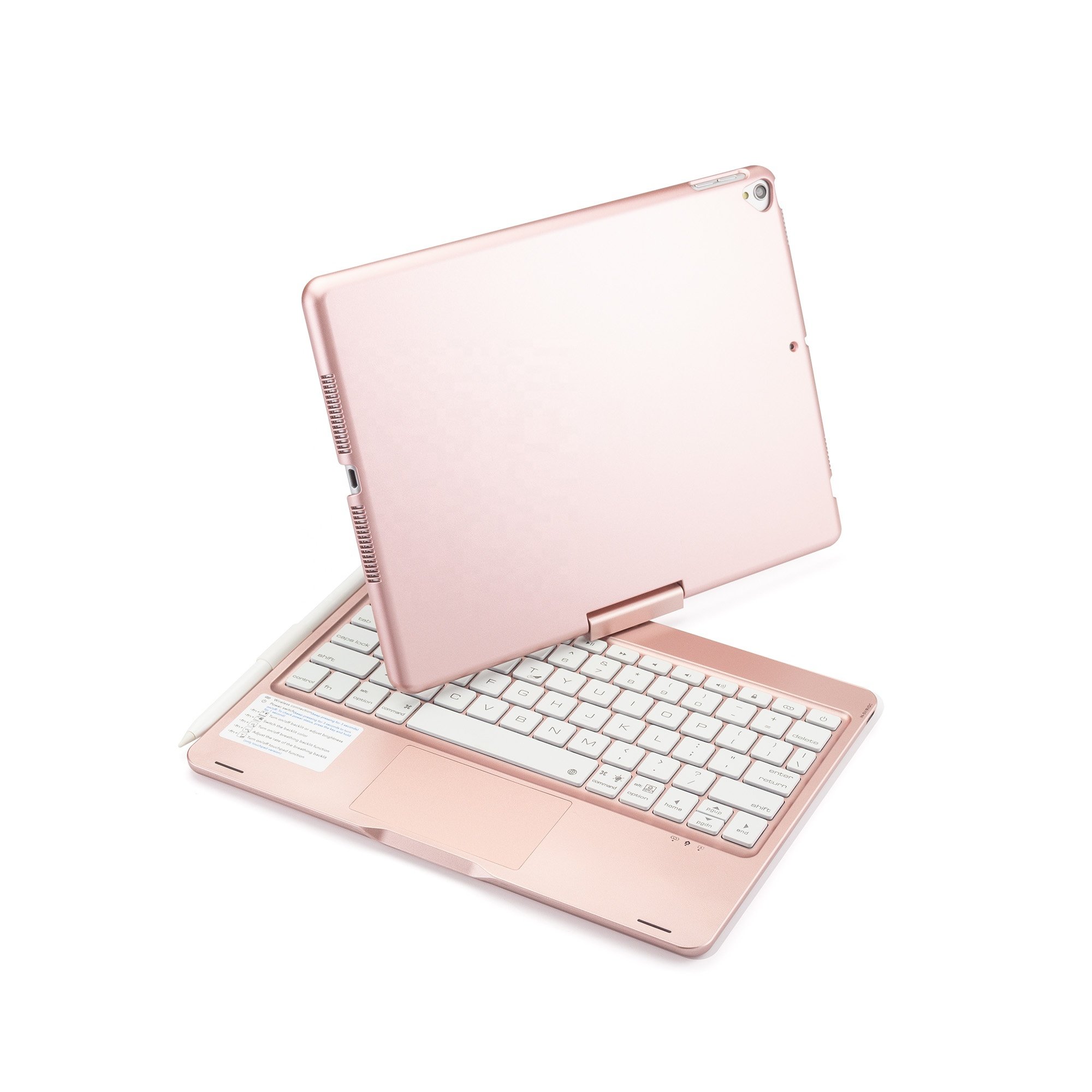 Rose Gold 360 Rotating Cover ABS Wireless Backlit Keyboard for iPad 10.2 10.5 inch