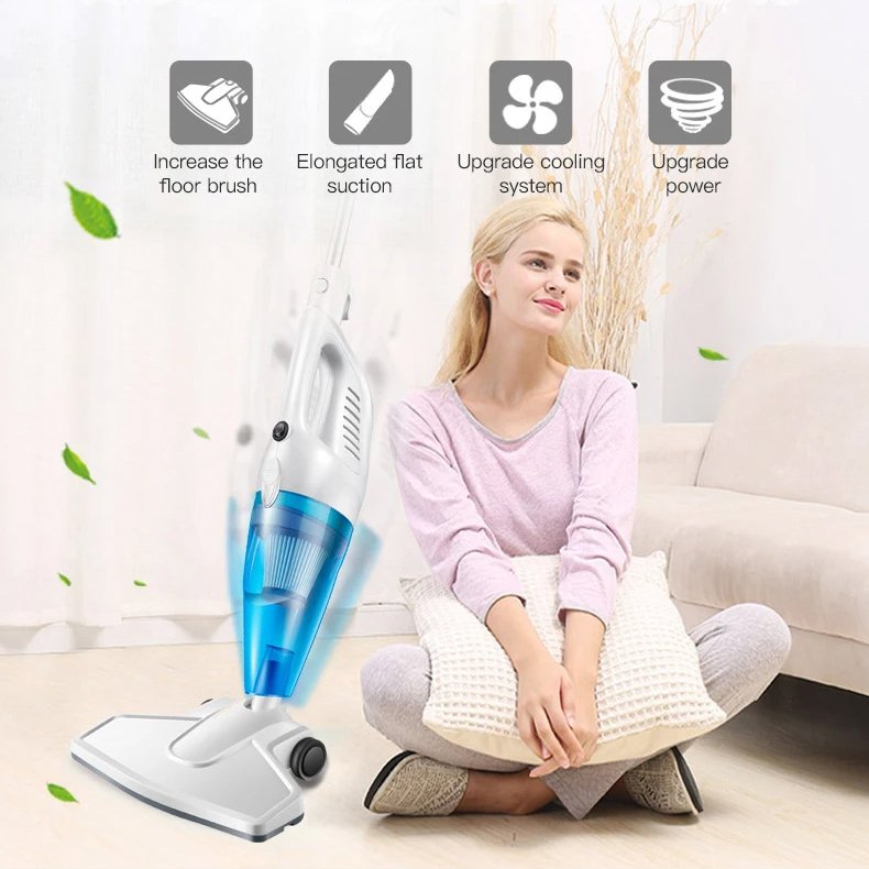 2 In 1 Small High Power Strong Suction Household Electric Stick Vacuum Cleaner With Push Rod Floor Brush For Home Wet And Dry