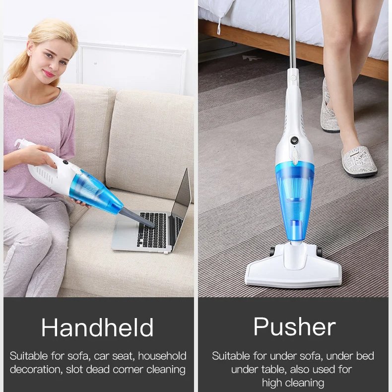 2 In 1 Small High Power Strong Suction Household Electric Stick Vacuum Cleaner With Push Rod Floor Brush For Home Wet And Dry