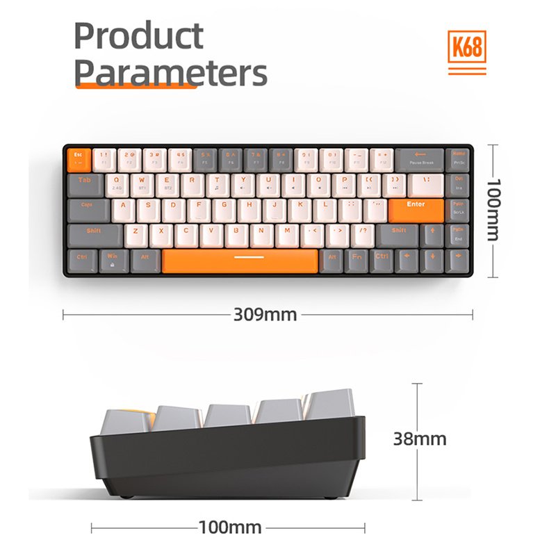 Wireless Mechanical Keyboard BT5.0/2.4GHz Dual Mode Ergonomic Compact PBT Keycaps 65% Gaming Keyboards