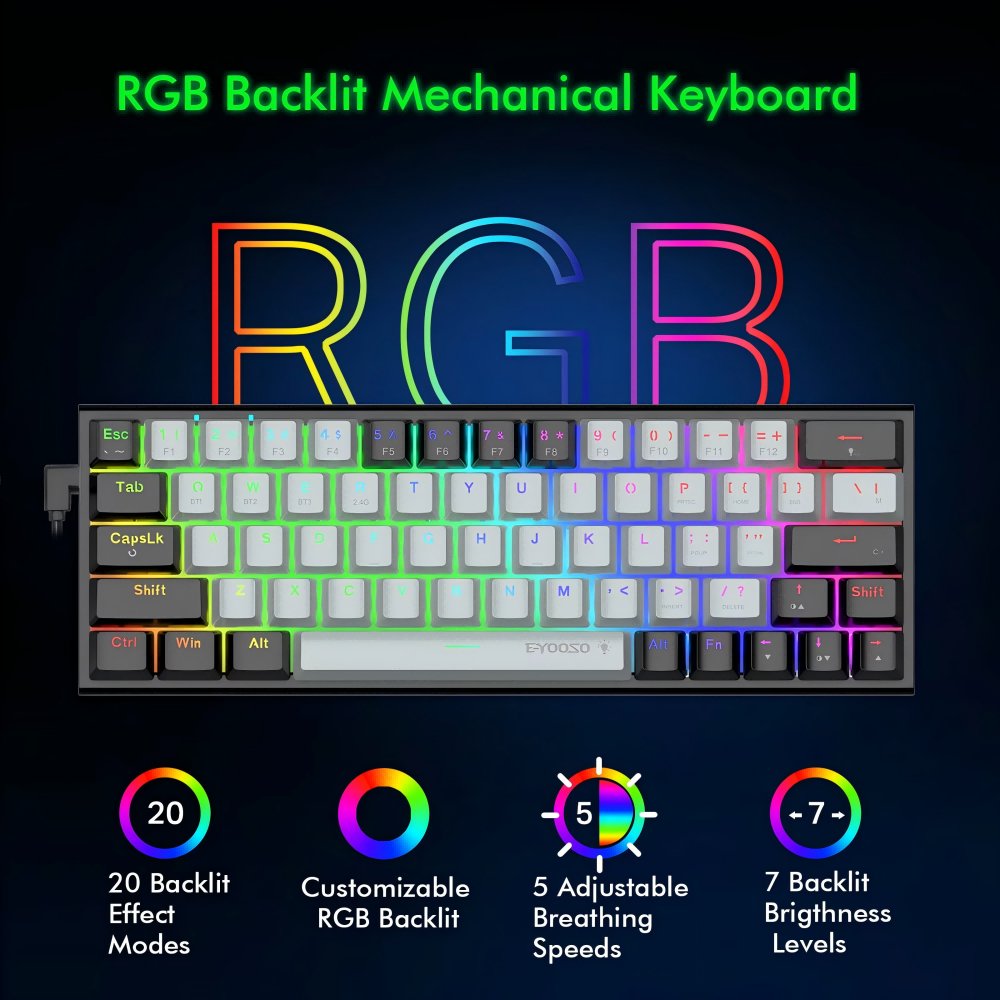 61 Keys Computer Wireless Mechanical Gaming Keyboard RGB LED Backlit Ergonomic Design Keyboard Cheap Gaming Keyboard
