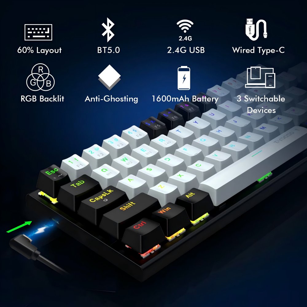 61 Keys Computer Wireless Mechanical Gaming Keyboard RGB LED Backlit Ergonomic Design Keyboard Cheap Gaming Keyboard