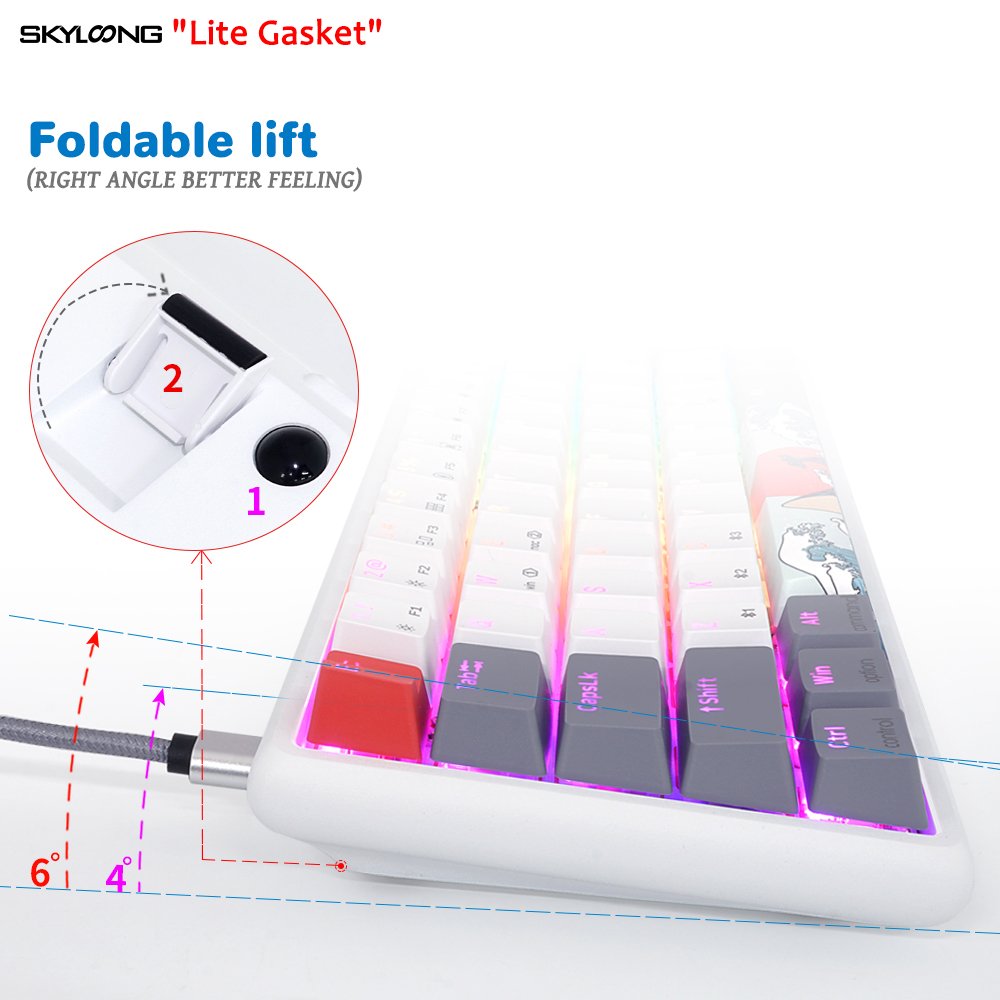 SKYLOONG newest release GK61 in Lite gasket OEM PBT coral keycaps Gateron switch rgb gaming mechanical keyboard