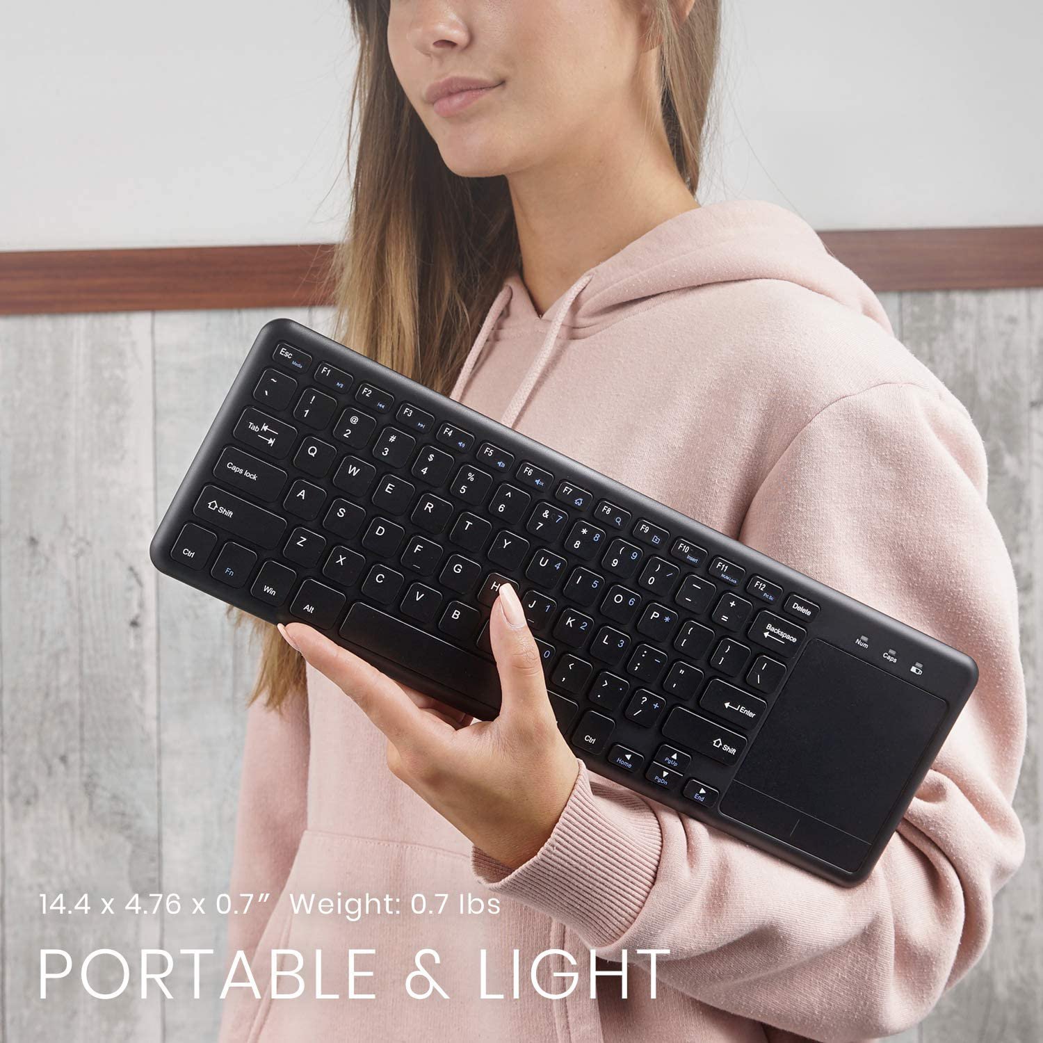 Easy Media Control Ultra Compact Full Size 2.4G Wireless Keyboard Touchpad for TV-Connected Computer Smart TV, HTPC