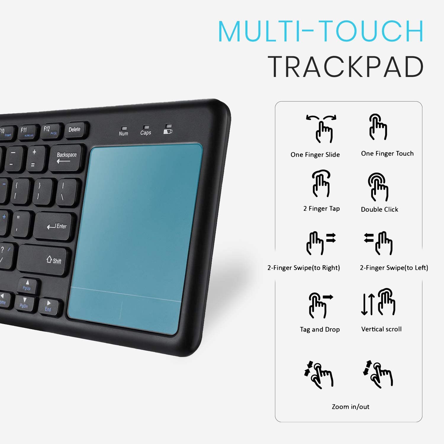 Easy Media Control Ultra Compact Full Size 2.4G Wireless Keyboard Touchpad for TV-Connected Computer Smart TV, HTPC