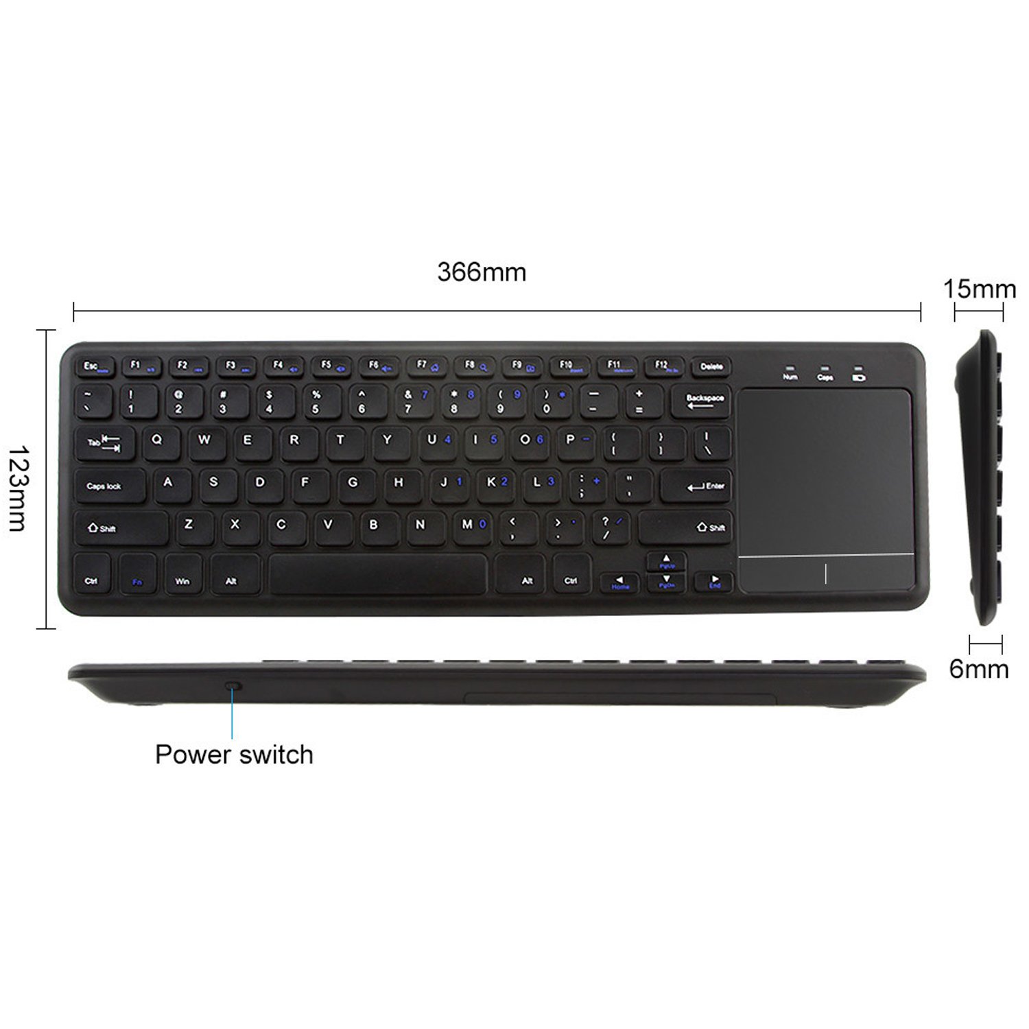 Easy Media Control Ultra Compact Full Size 2.4G Wireless Keyboard Touchpad for TV-Connected Computer Smart TV, HTPC
