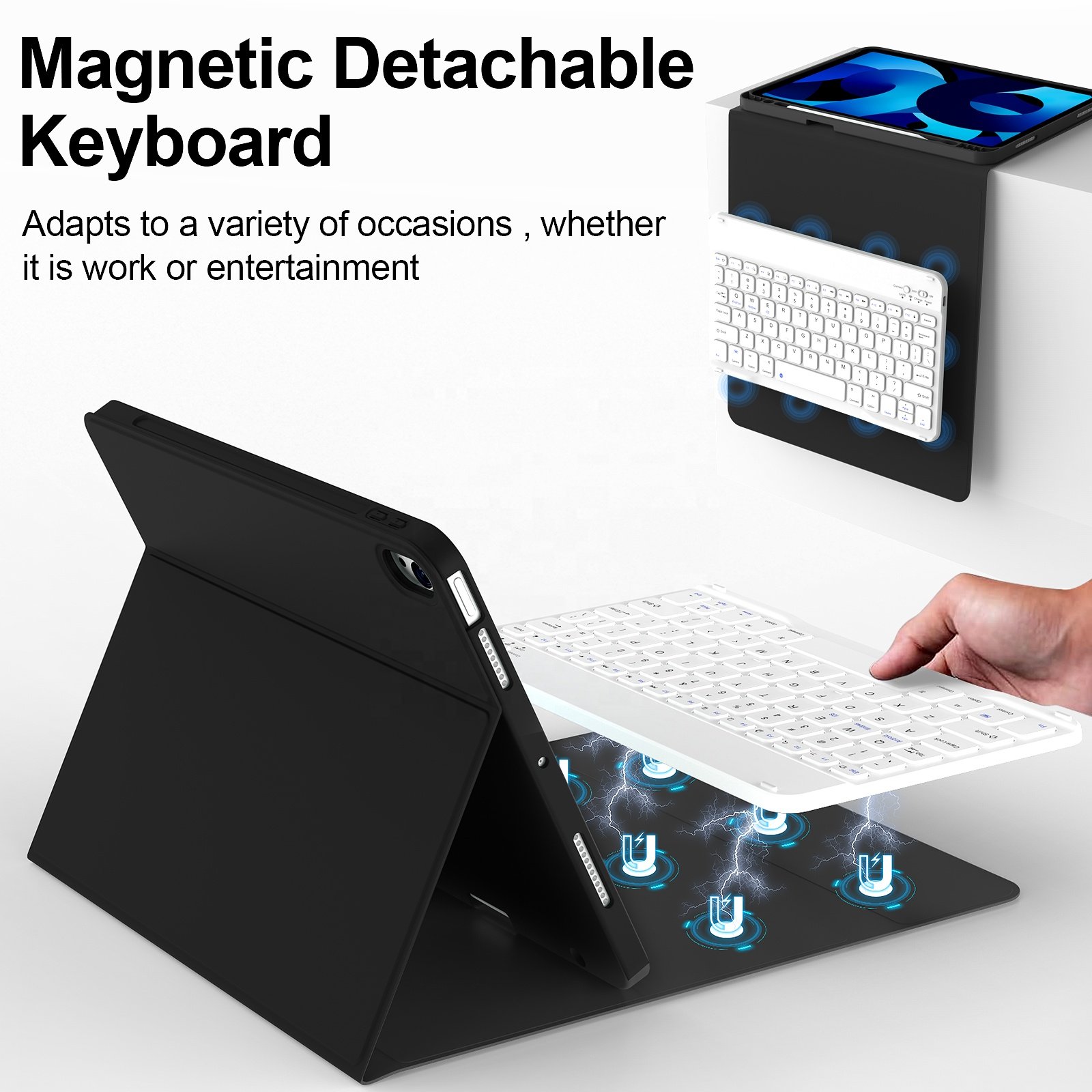 Soft TPU Back Cover with Magnetically Detachable Bluetooth Keyboard Case for iPad Air 5th Generation (2022)