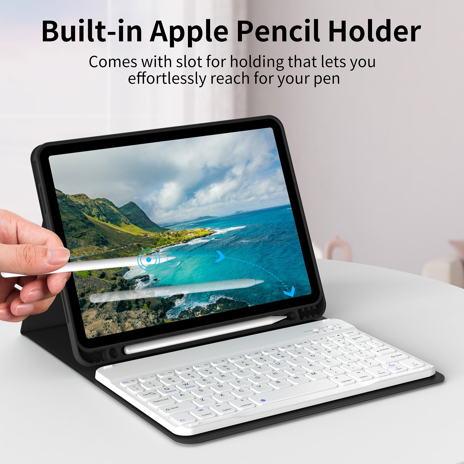Soft TPU Back Cover with Magnetically Detachable Bluetooth Keyboard Case for iPad Air 5th Generation (2022)