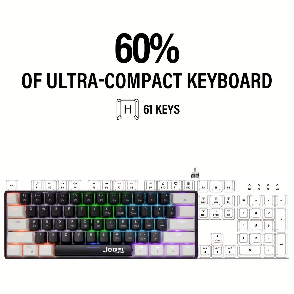 Jedel 68 keys Wired Transparent Mechanical Keyboard 11 modes RGB Light All keys anti-ghost Gaming Keyboard