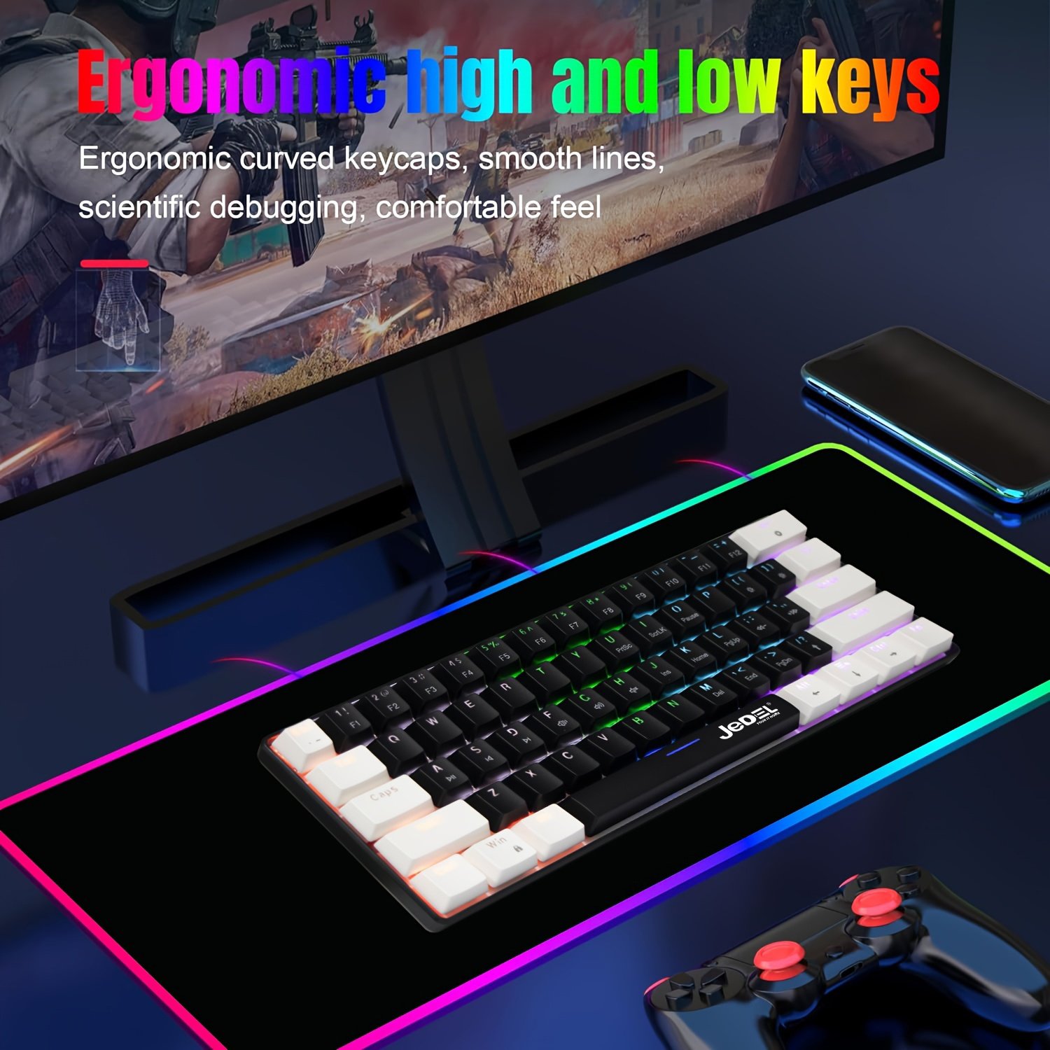 Jedel 68 keys Wired Transparent Mechanical Keyboard 11 modes RGB Light All keys anti-ghost Gaming Keyboard
