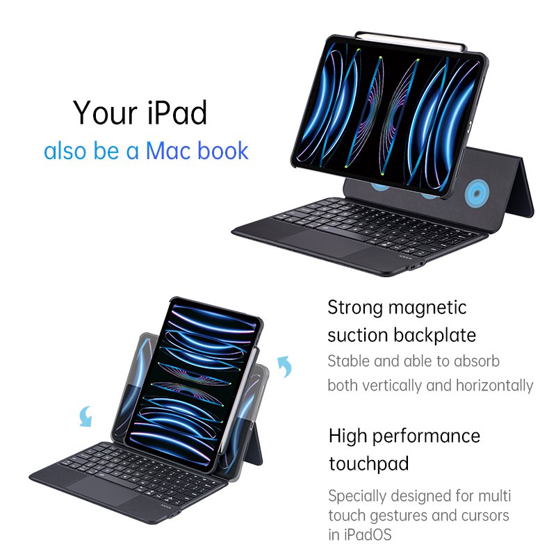 360 Rotation Case Blue tooth Keyboard Case for iPad Air6 2024 Pro11 touchpad backlit keyboard Air5 10.9