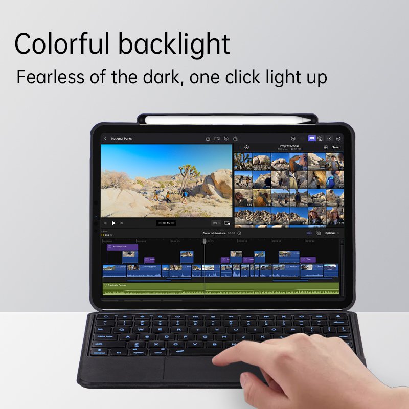 360 Rotation Case Blue tooth Keyboard Case for iPad Air6 2024 Pro11 touchpad backlit keyboard Air5 10.9