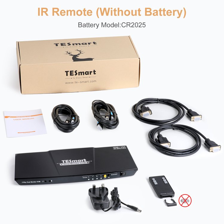 TESmart 2 Port Dual Monitor KVM Switch Kit HDMI+VGA 4K60Hz with EDID Emulation K&M Pass-through 2x2 KVM Switches