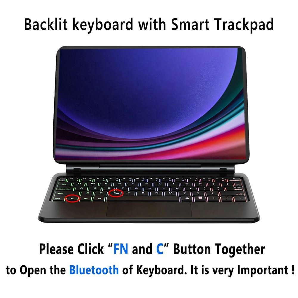 New for Samsung Galaxy Tab S9 Keyboard Case 11" SM-X710 SM-716B Magic Keyboard - 7 Colors Backlit Keyboard Magnetic Folio Cover