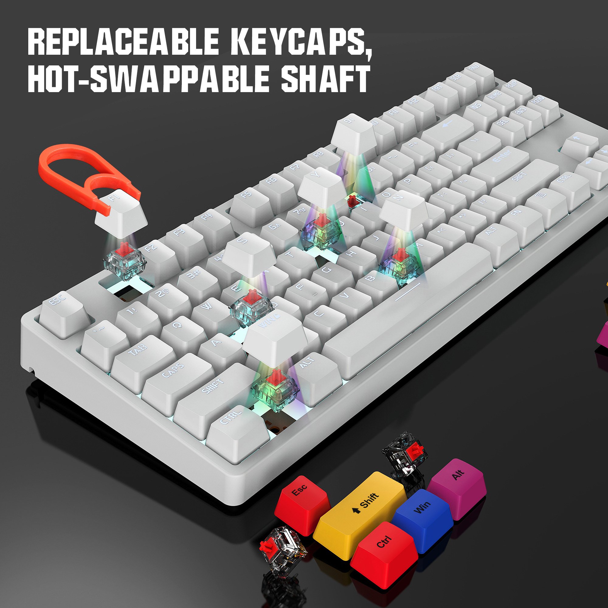 Wholesale HXSJ L600 87key LED backlit Type-C hot-swap switch fashionable office game USB wired mechanical keyboards for desktop