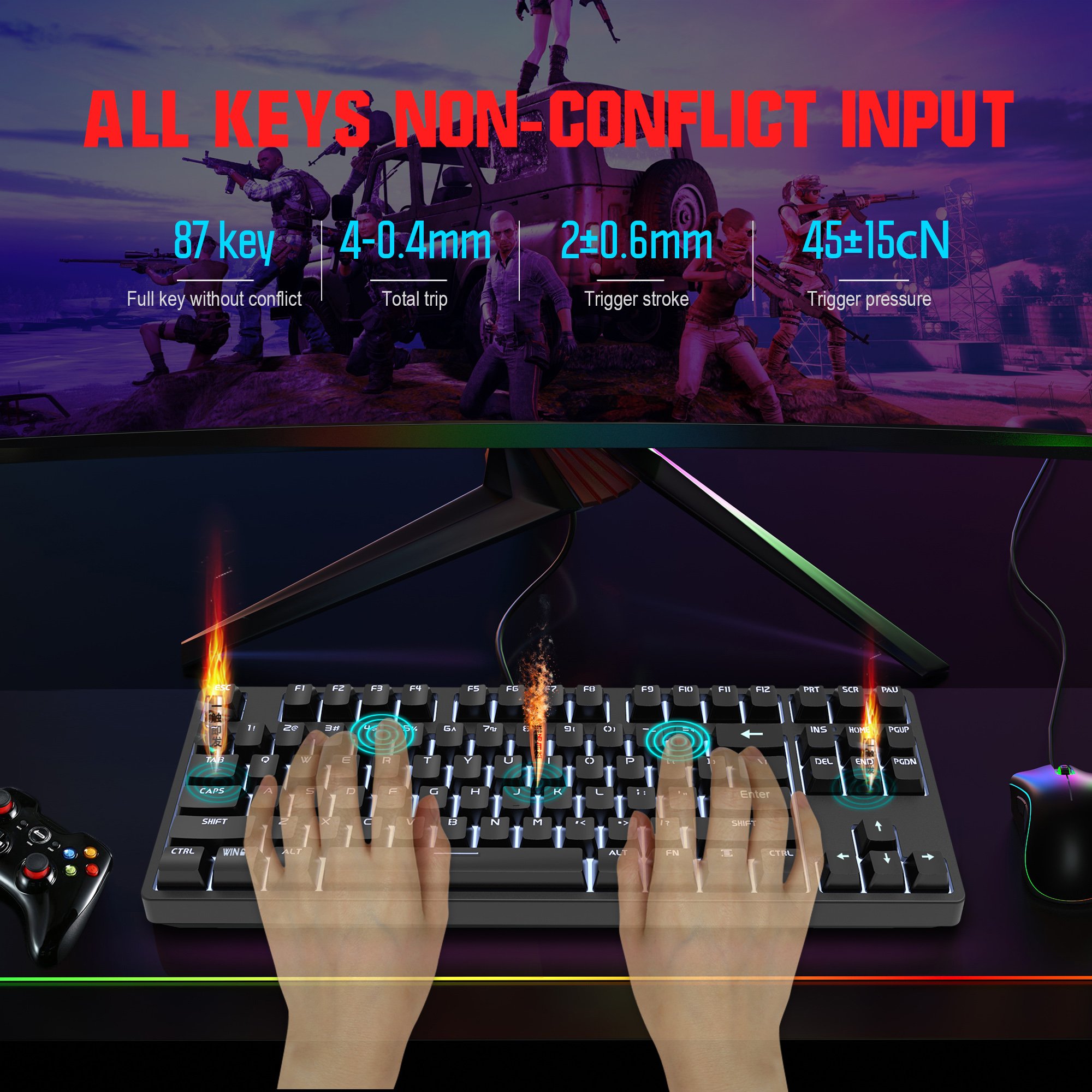Wholesale HXSJ L600 87key LED backlit Type-C hot-swap switch fashionable office game USB wired mechanical keyboards for desktop