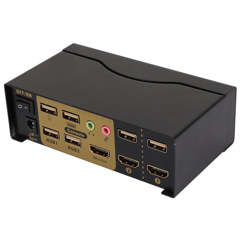 VCOM 2 In 1 Out HDMI KVM Switcher Hotkey Ir Remote Control Dual Computer to Monitor 4K Keyboard USB Switch