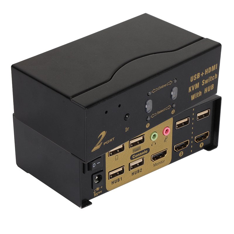 VCOM 2 In 1 Out HDMI KVM Switcher Hotkey Ir Remote Control Dual Computer to Monitor 4K Keyboard USB Switch