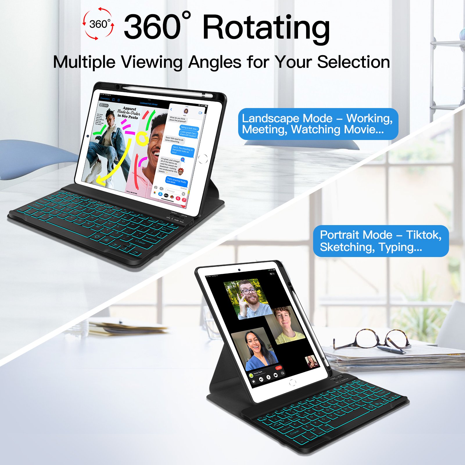 For Ipad 10.2 Inch Pu Leather Case Wireless Keyboard Cover For Ipad 7/8/9th Generation