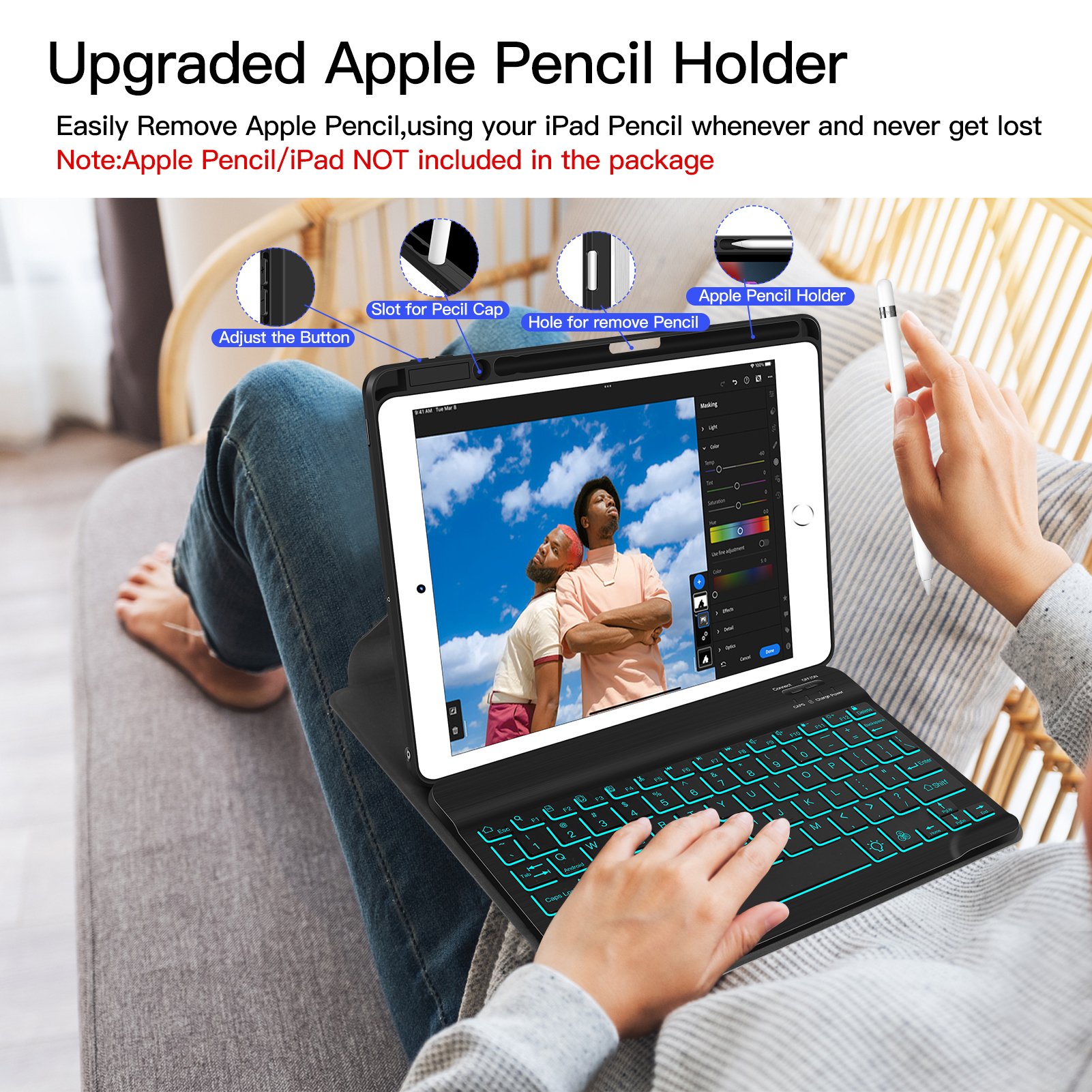 For Ipad 10.2 Inch Pu Leather Case Wireless Keyboard Cover For Ipad 7/8/9th Generation