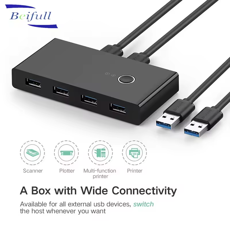 2 port Computers Adapter Hub USB 3.0 KVM sharing Switch Selector with One Button Swapping