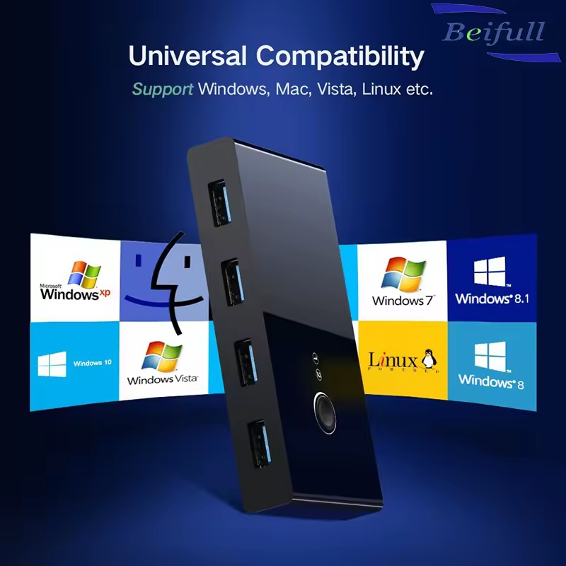 2 port Computers Adapter Hub USB 3.0 KVM sharing Switch Selector with One Button Swapping