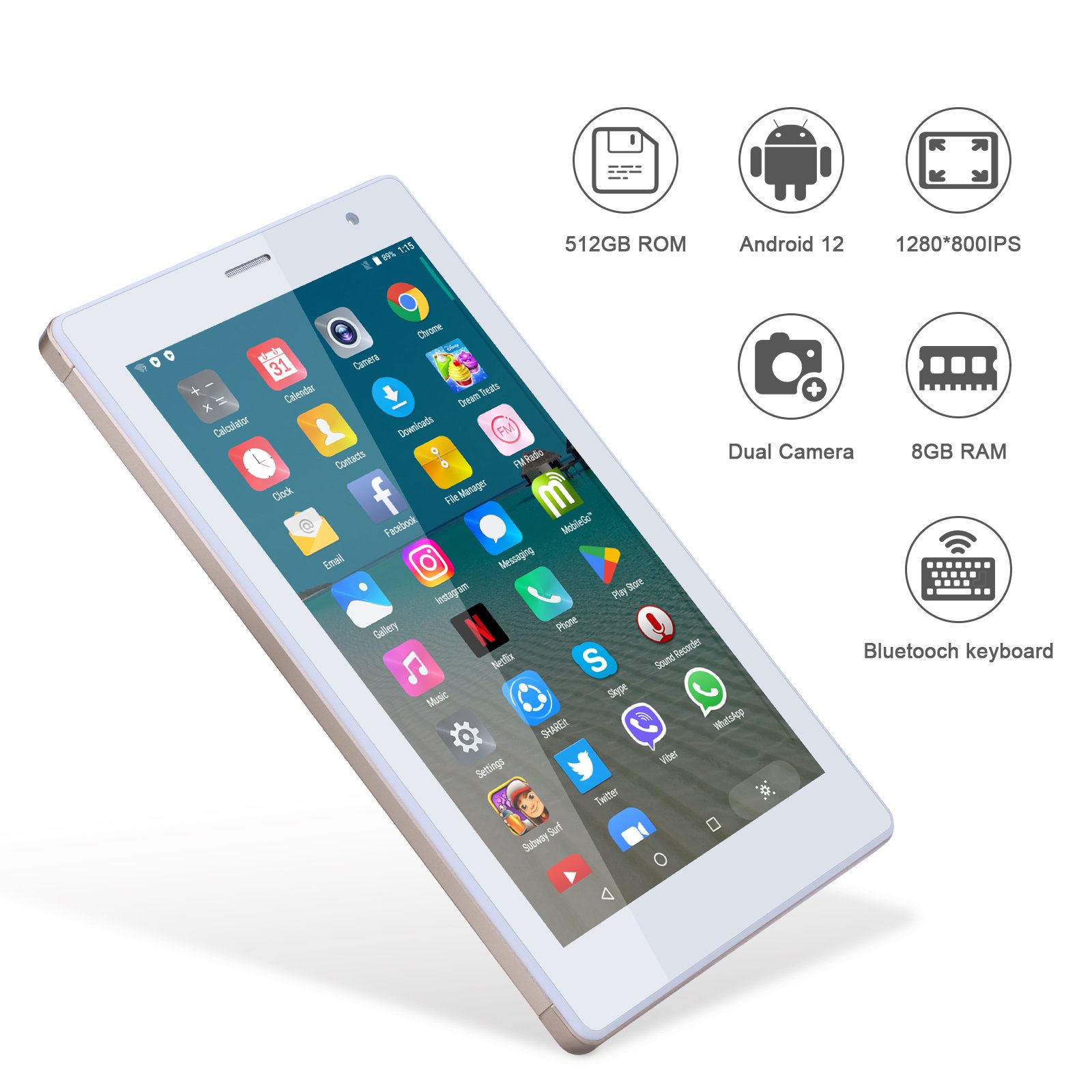China Making Lcd Screen 8GB RAM 512GB ROM Quad Core 8000mAh for Student Adult Android 12 Tablet Pink