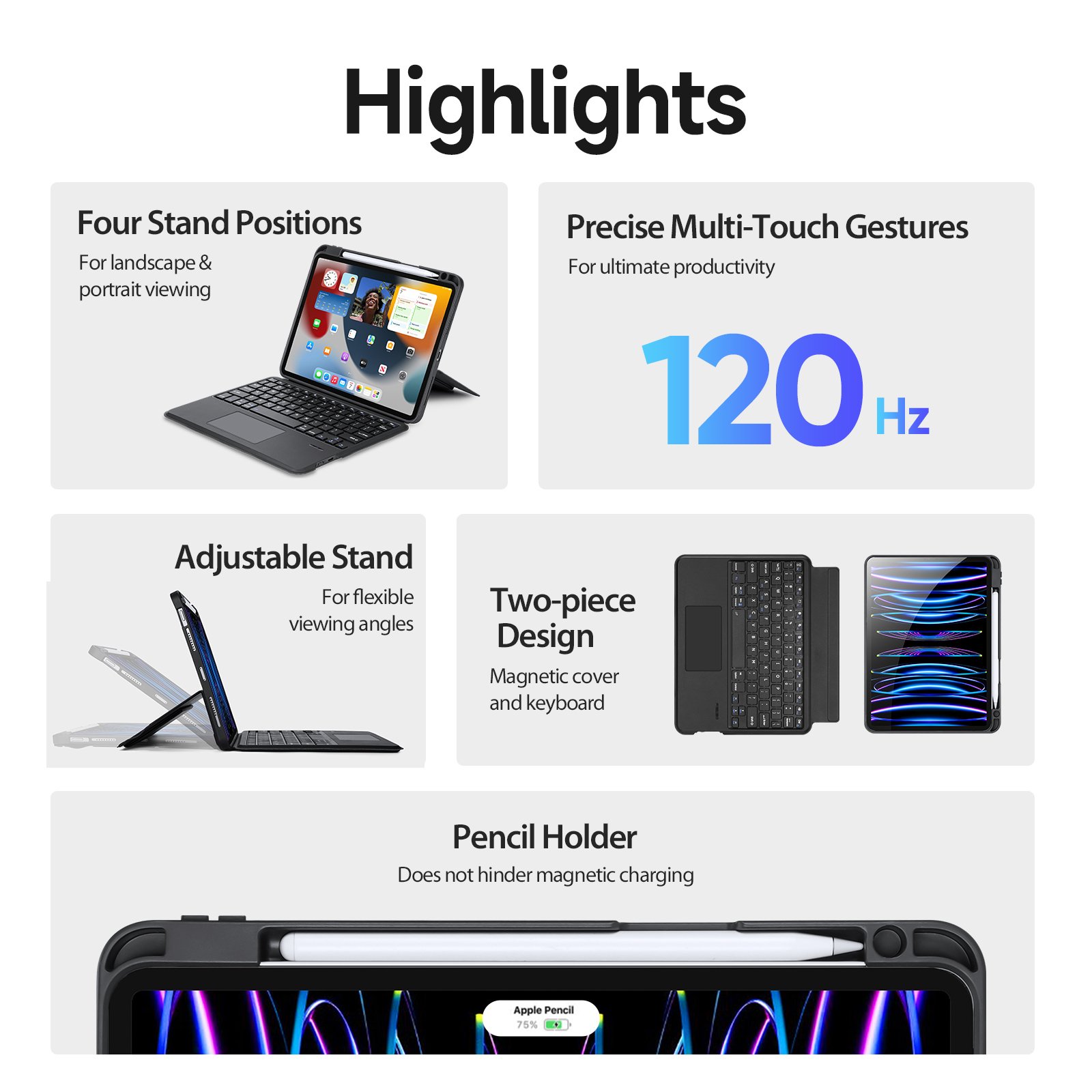 Protective Case Cover for Apple iPad Pro With Keyboard Case for iPad 11 inch (2021,2022)