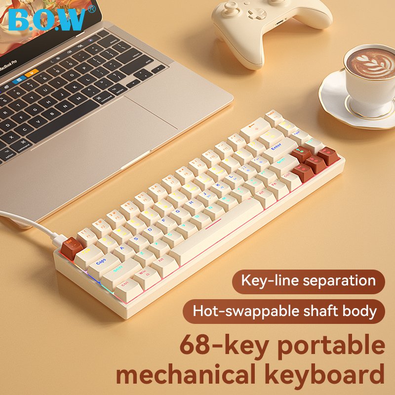 B.O.W 65% Mechanical Gaming Keyboard Wired Anti-Ghosting Keys Hot-Swappable For PC Windows Mac Laptop Computer