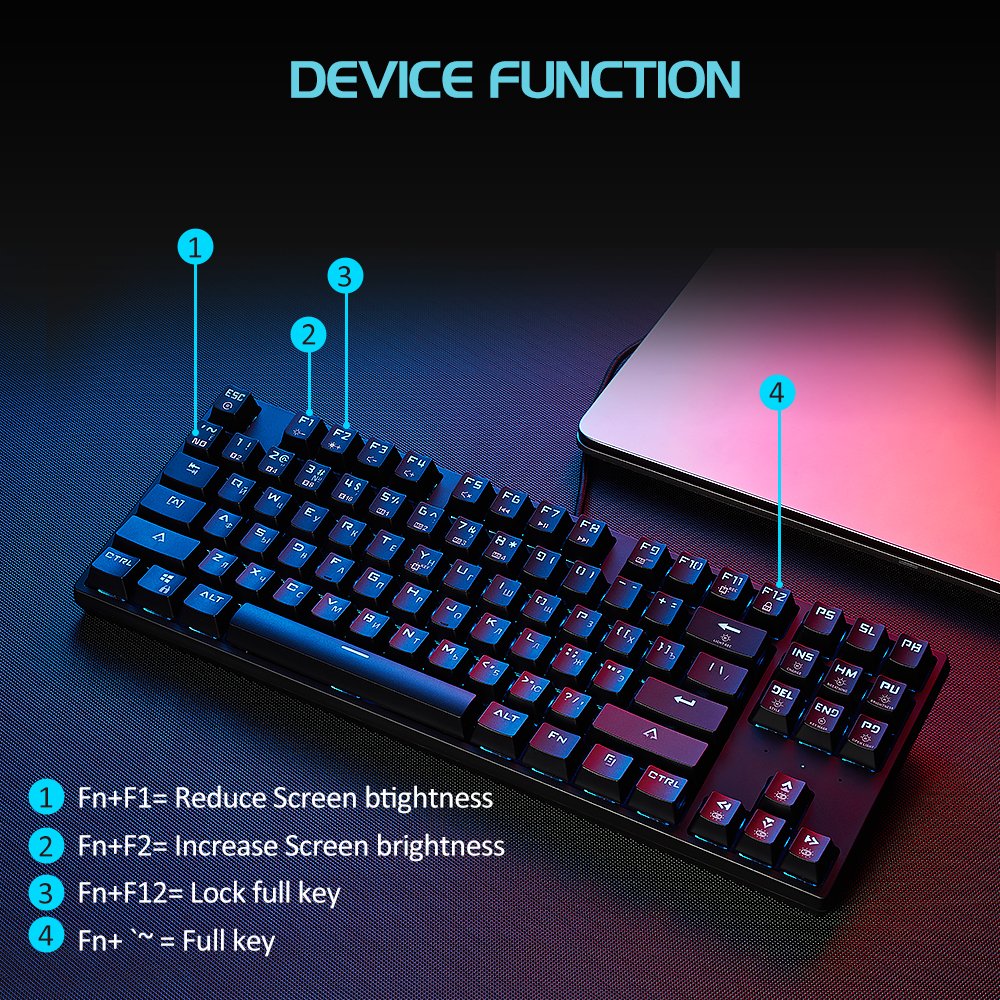 87 Key Red Brown Kailh Switch USB Type-C Wired Connection ABS Hot Swap Keycap Mechanical Gaming Keyboard For Desktop