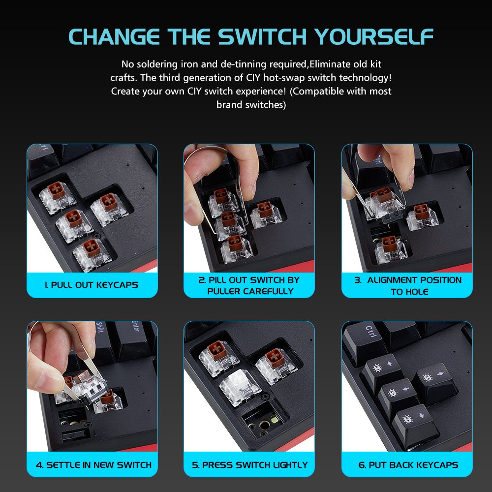 87 Key Red Brown Kailh Switch USB Type-C Wired Connection ABS Hot Swap Keycap Mechanical Gaming Keyboard For Desktop