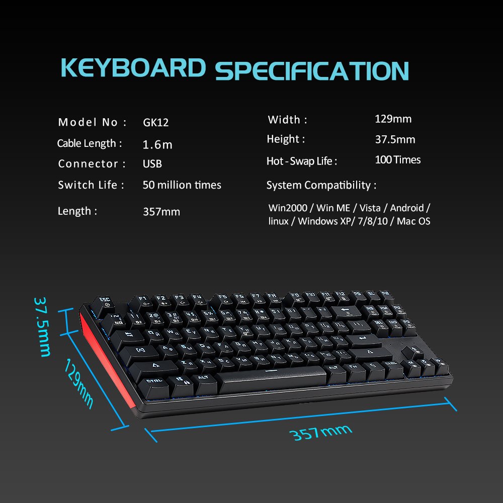 87 Key Red Brown Kailh Switch USB Type-C Wired Connection ABS Hot Swap Keycap Mechanical Gaming Keyboard For Desktop