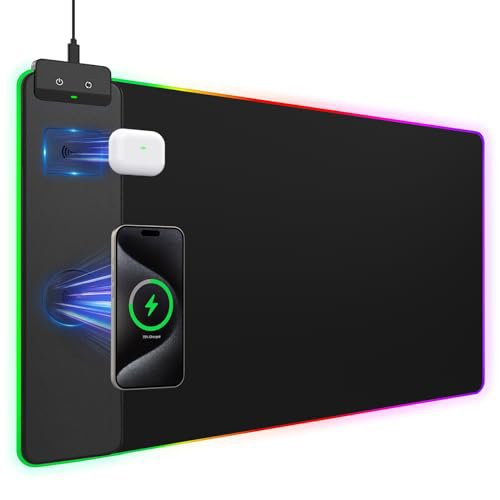 Wireless charging RGB mouse pad LED mouse pad with wireless charging gaming keyboard pad anti slip rubber base