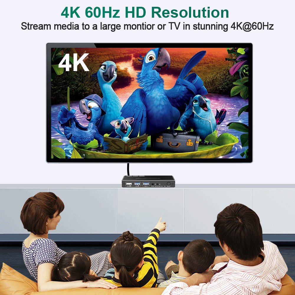 USB 3.0 KVM Switch HDMI 2 Computer 1 Monitor HotKey 4K60 4:4:4 HDR Atmos PCs Share Keyboard Mouse Printer Scanner Mac Windows
