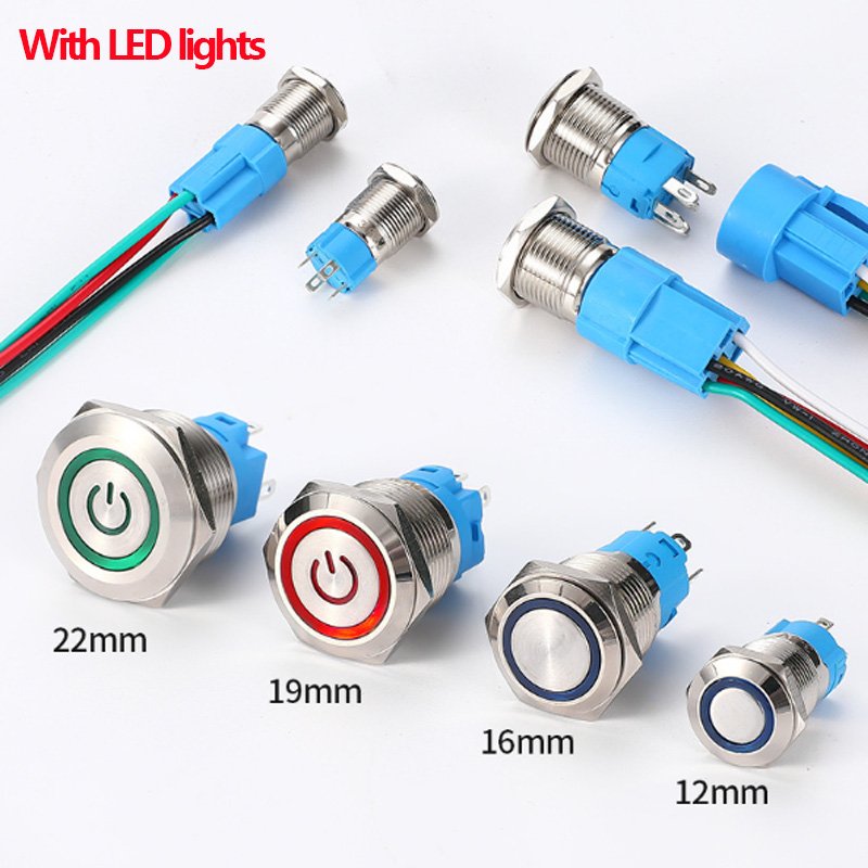 12/16/19/22mm Metal Button switch Momentary Latching Power switch Start Stop LED Light 3V 12V 24V 220V