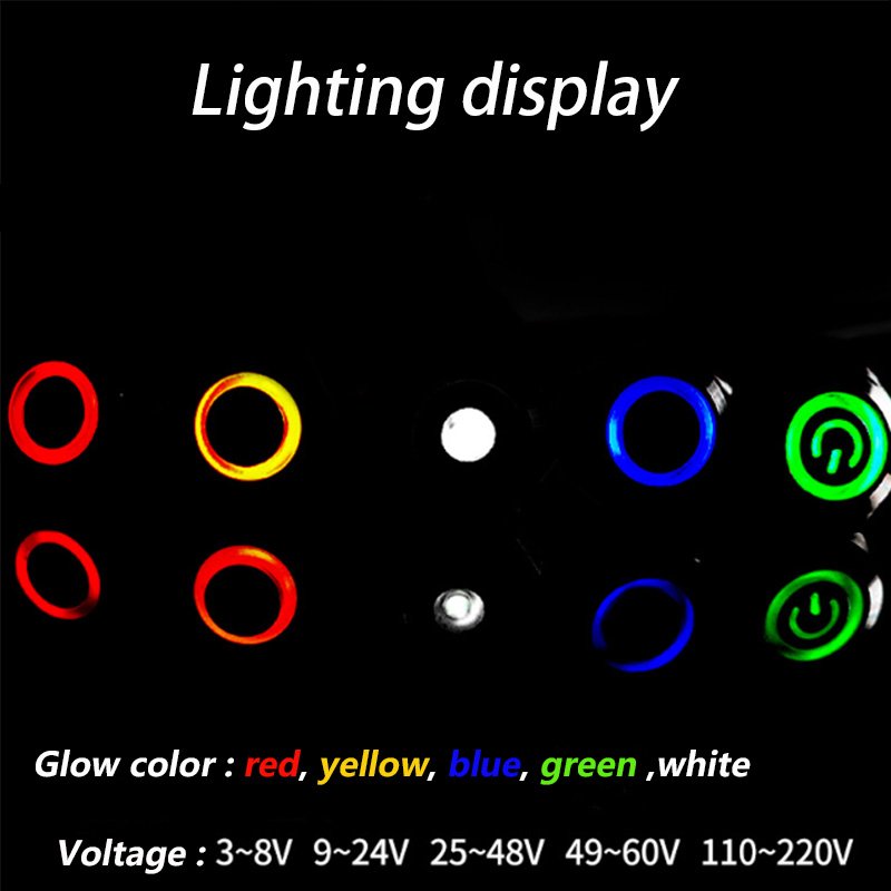 12/16/19/22mm Metal Button switch Momentary Latching Power switch Start Stop LED Light 3V 12V 24V 220V