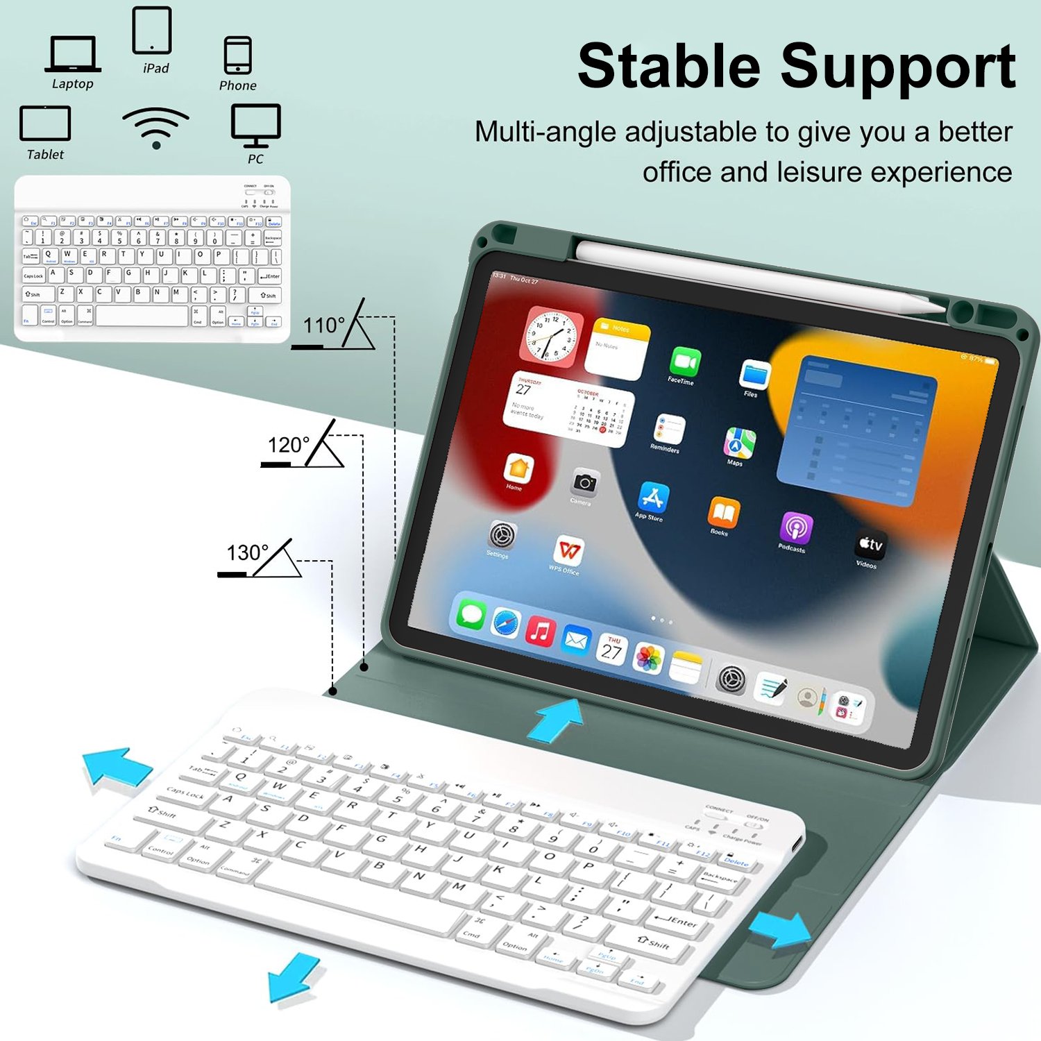 Kenke Tablet Covers Cases iPad Air 4 5 Wireless Tablet Keyboard Case For Apple Ipad 10.9 Inch With Touch Screen Pencil Holder