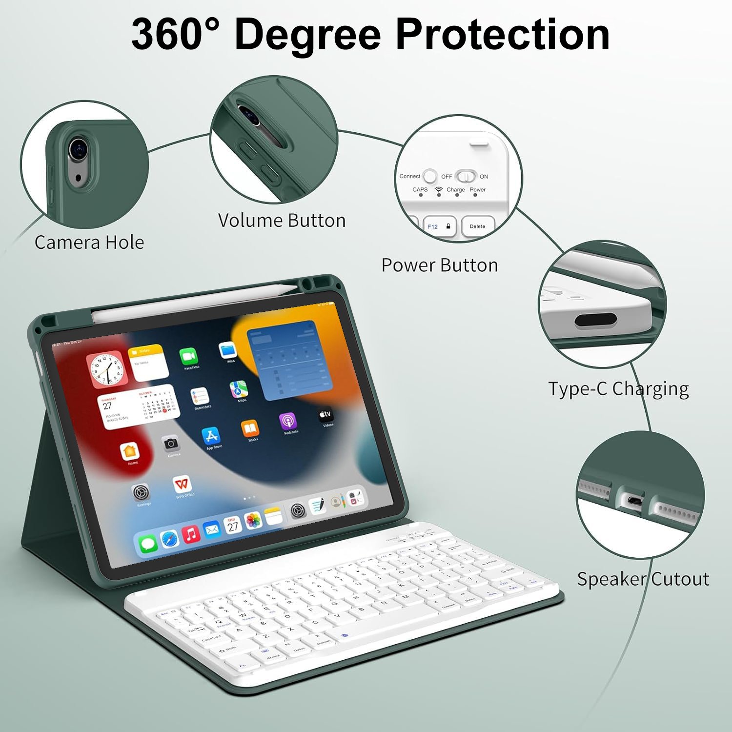 Kenke Tablet Covers Cases iPad Air 4 5 Wireless Tablet Keyboard Case For Apple Ipad 10.9 Inch With Touch Screen Pencil Holder