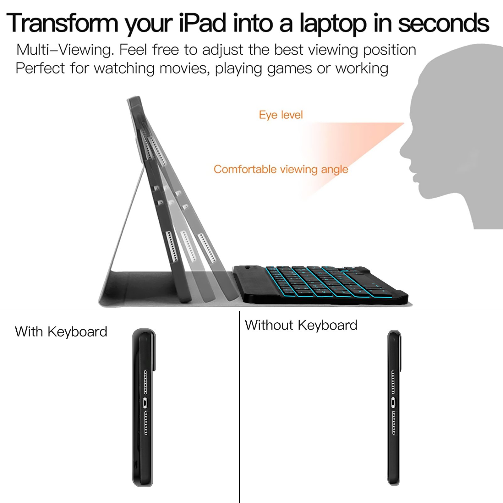 Hot Sale Pu Leather For Ipad 7/8/9th 10.2 Inches With Pencil Holder Seven color backlight For Ipad Pro 11 Keyboard Cover