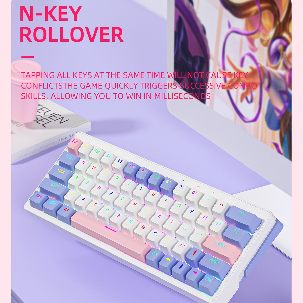ZIFRIEND ZA63 2.4G Wireless 60% Keyboard Hot Swap Yellow Switch RGB Backlit Gaming Keyboard Mechanical Russia Layout 63 Keys