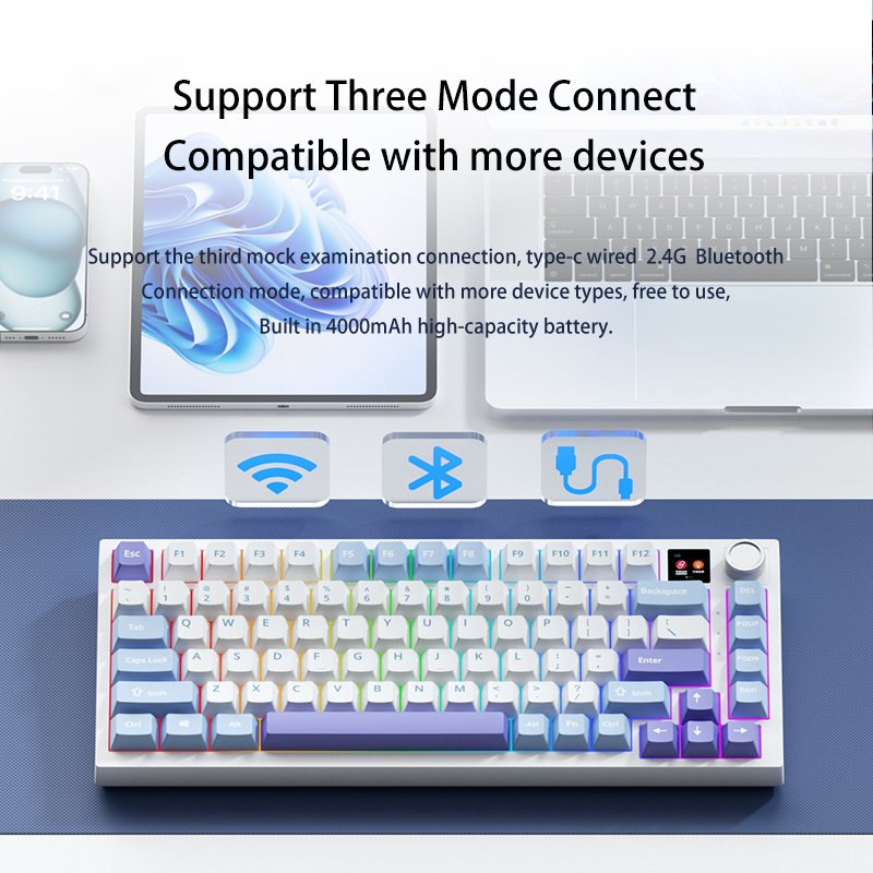 New Arrival Professional 81 Key LED Backlit Mechanical Gaming Keyboard USB Wired 75 Percent Wireless 2.4G Bluetooth Keyboard