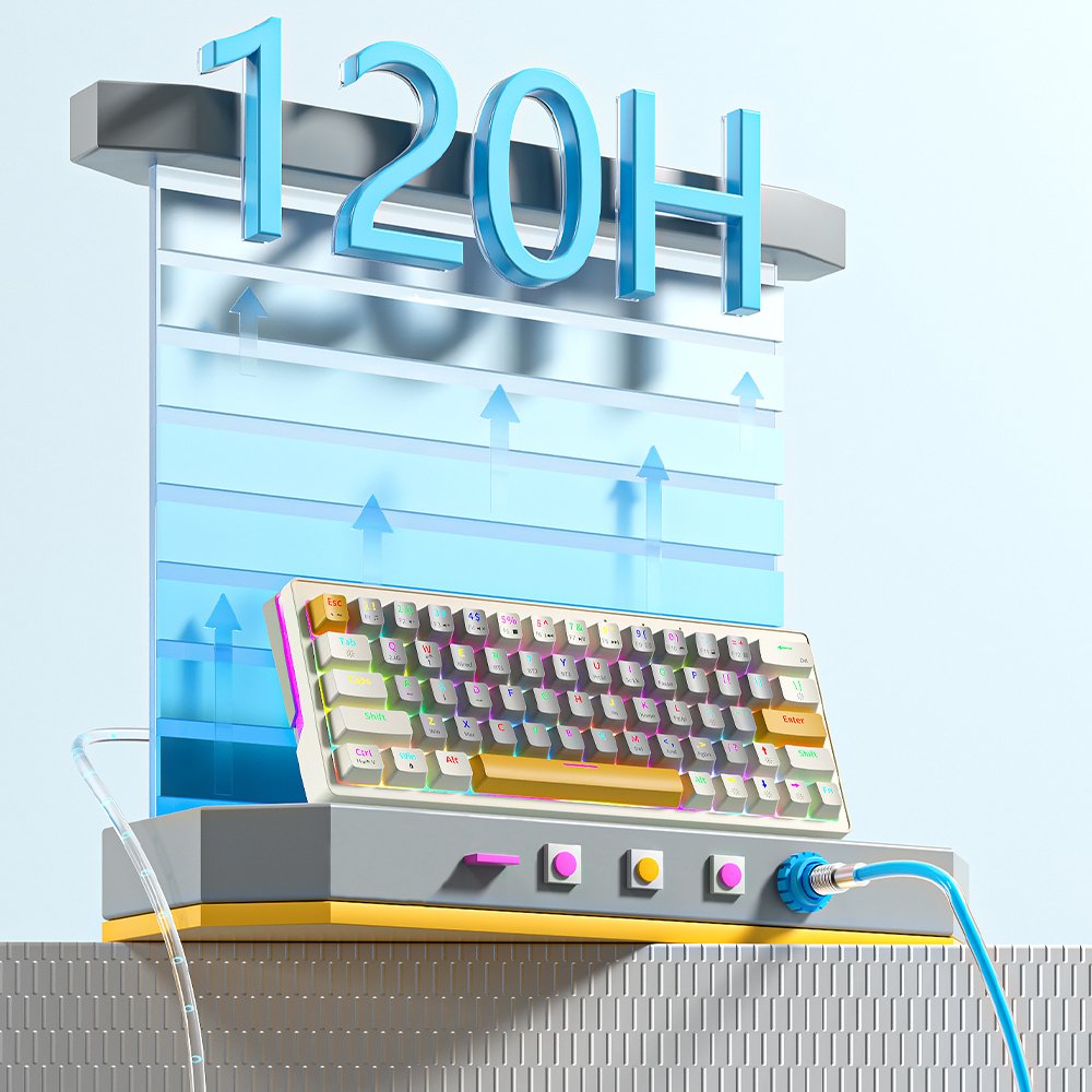 Customized 63 Keys Ergonomic Compact US Layout Hot Swappable AAA Batteries Wireless Dual Model Mechanical Keyboard